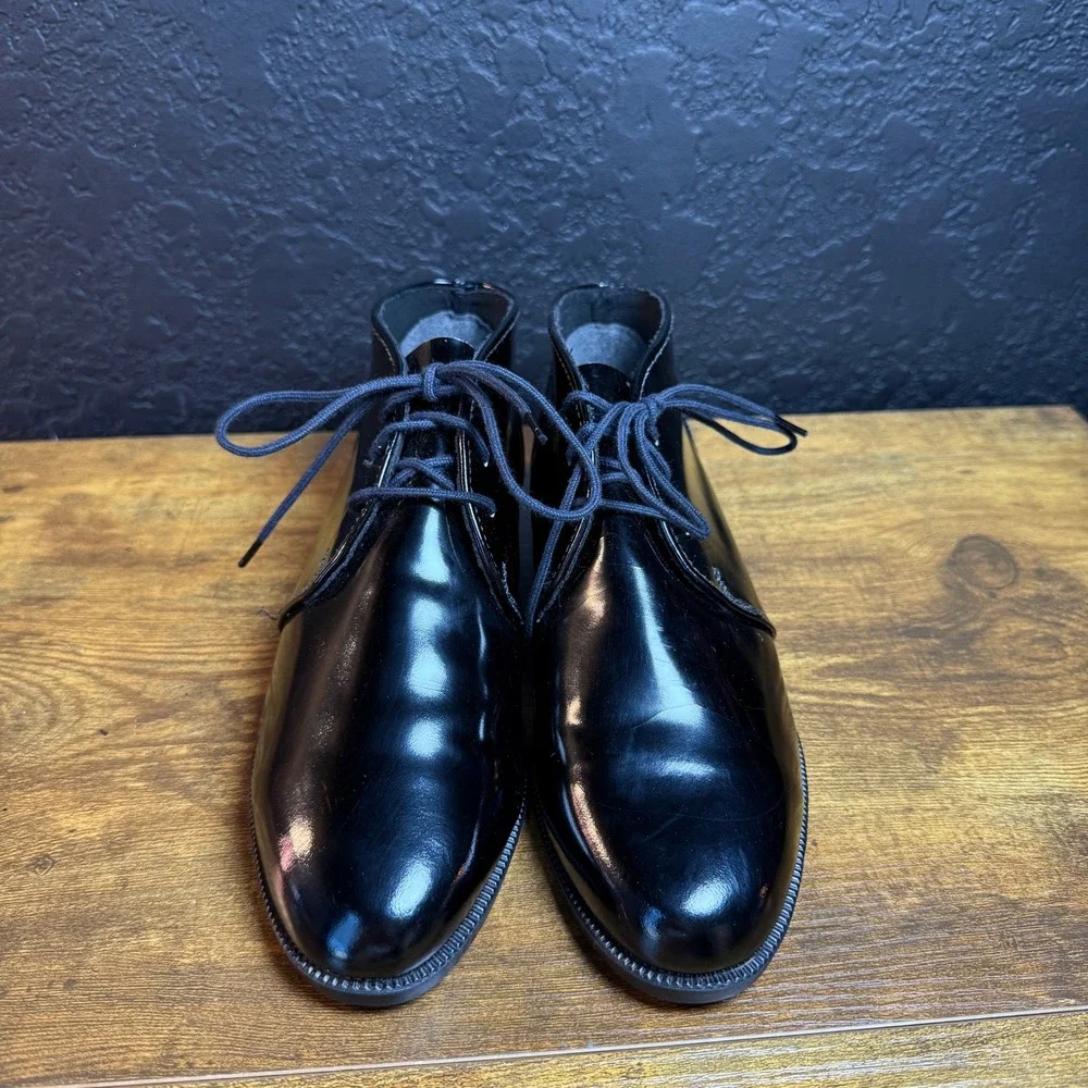 White Mountain Patent Leather Black Chukka Ankle Boots Womens 6.5 M‎ Made in USA